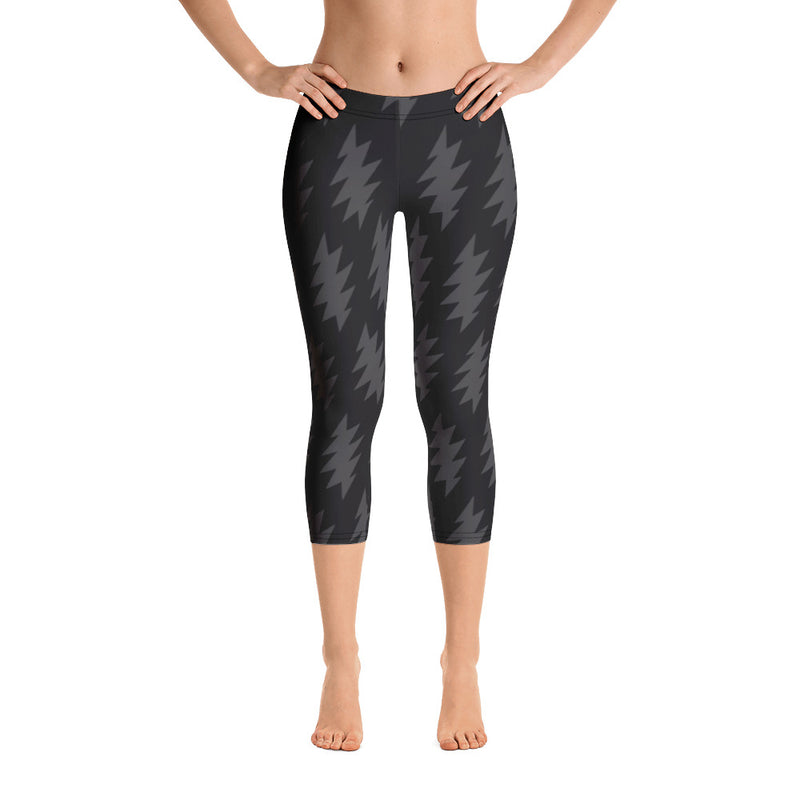 Lazy Lightning Capri Leggings, Black & Grey