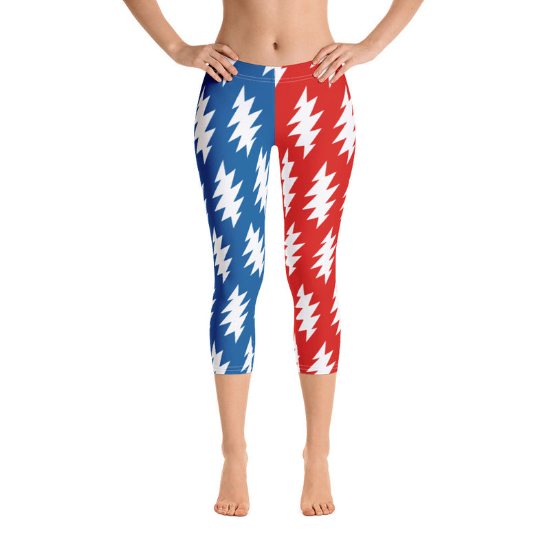 Lazy Lightning Capri Leggings, Red White & Blue