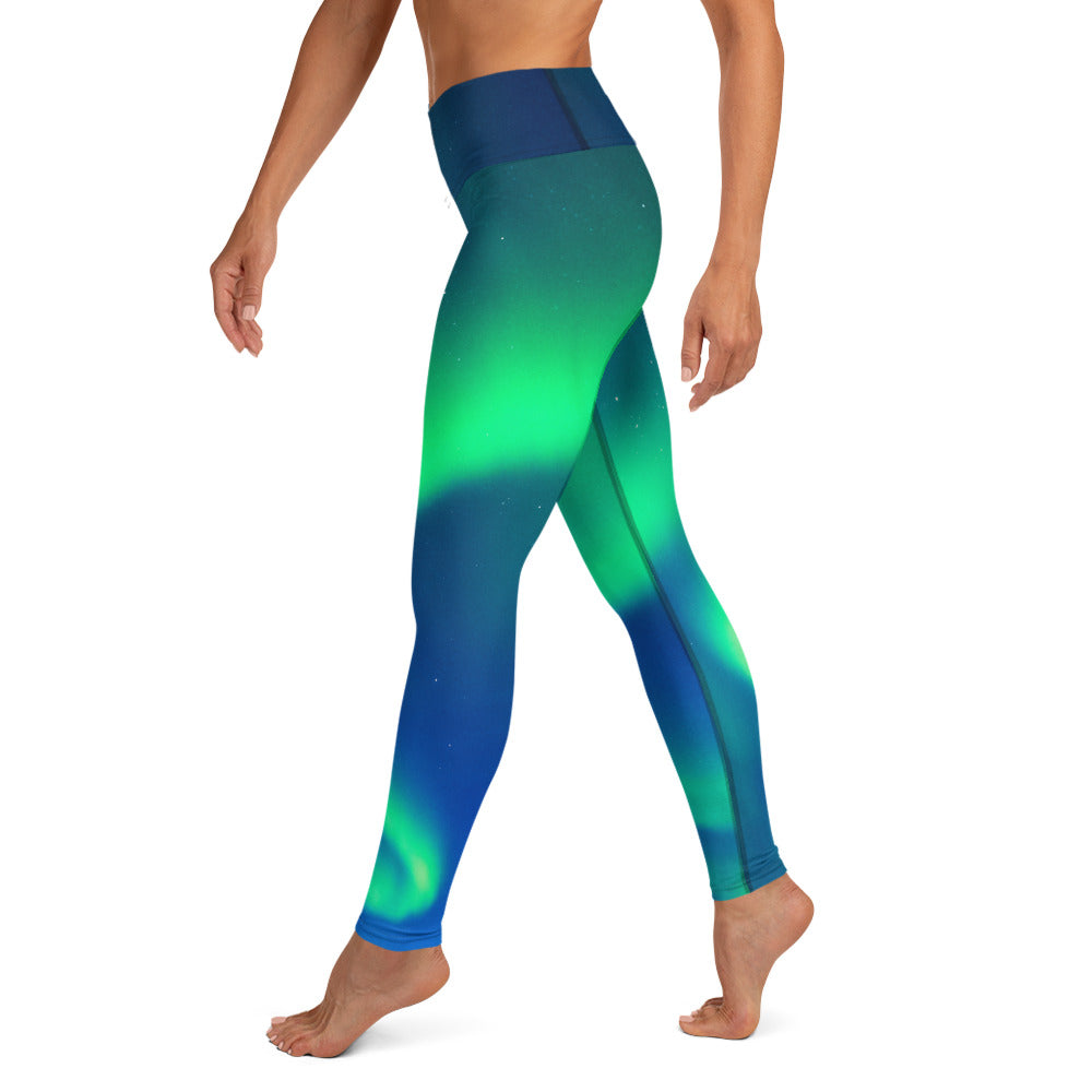 Northern Lights High Waist Leggings, Blue/Green