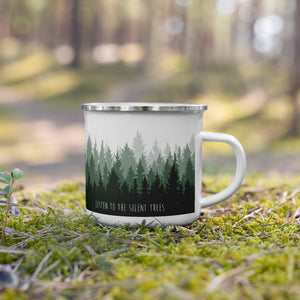 'Listen to the Silent Trees' Enamel Mug